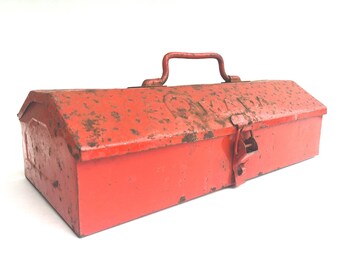 Vintage Red Toolbox ~ Red Metal Tool box~ Mada brand Tool Storage box ~ Industrial decor