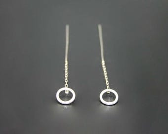 Sterling Silver Circle Drop Back Earrings, Circle Dangle Earrings, Circle Long Back Earrings, Round Drop Earrings, Round Dangle Earrings