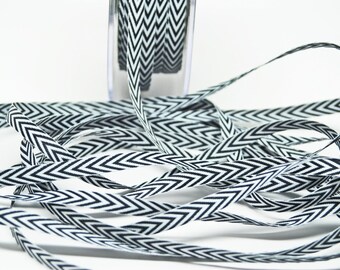 Striped Chevron Twill Ribbon -- 1/4 inch -- Black White