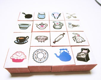 RUBBER STAMPS Kitchen Household Stamps Tiny Kitchen Items Rubber Stamps Card Making Scrapbooking Rubber Stamp Supplies Image Stamps
