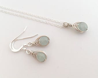 Aquamarine necklace and earrings set, birthday gift for her, Aquamarine earrings, girlfriend, sister gift, best friend, birthstone jewellery