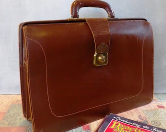 1970s chestnut brown leather briefcase or attache case vintage leather luggage