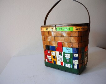 Vintage Wood Purse,Caro Nan, Basket Purse,Decoupaged