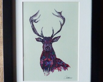 Stag Picture Stag Painting Stag Wall Art Stag Original Artwork Picture-'Fall Stag' autumnal leaves design a lovely strong picture great gift
