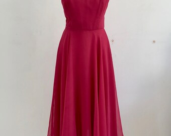 1970s Pink Chiffon Midi Disco Dress * Size X-Small - Small