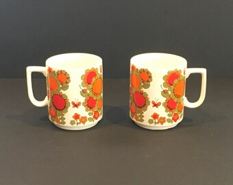 Vintage Sunflower Mug , Flower Mug, Japan , Retro Mug , Green, Red , Orange, Cup , R 8003 Coffee Pot Japan,Funky ,Bold ,Unique, Garden,Mugs