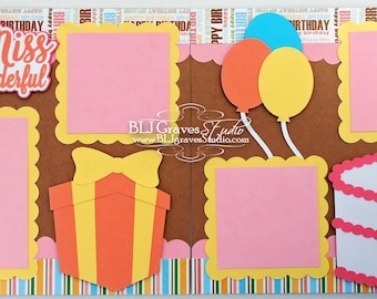 2 Premade First Birthday Girl Baby Scrapbook Pages 12x12 Layout Paper Piecing Handmade 25