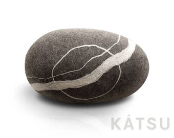 Felt stone pillow. Model "Sea Pebble" 80cm (31,5in). Wool Pillows and poufs by KATSU. Look like Rock and stone.