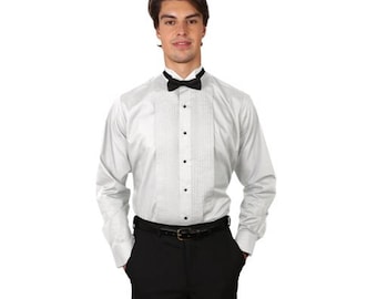 Men White Tuxedo Shirt with Wing Tip Collar