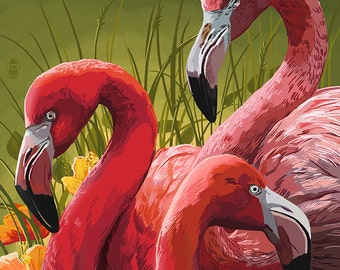 Jacksonville, Florida - Flamingos (Art Prints available in multiple sizes)
