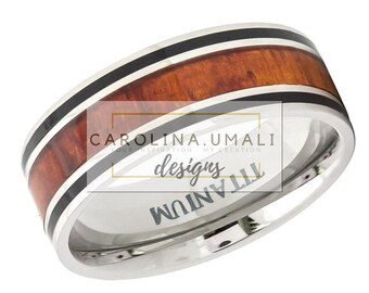 Personalized Rosewood Inlaid TITANIUM Ring 8mm