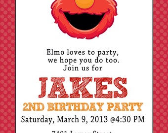 CUSTOM PHOTO Invitations Elmo Sesame Street Birthday Invitation - You Print - PRINTABLE - I Customize You Print - 4x6 or 5x7