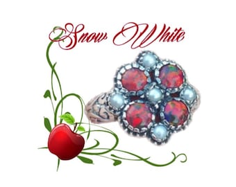 Snow White Opal And Pearl Antiqued Sterling Silver Ring Size 6