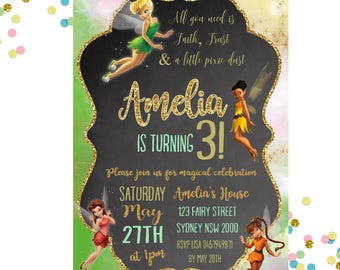 Tinkerbell Invitation -Tinkerbell Birthday Party - Fairy Invitation