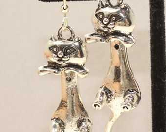 Cat Earrings - Cats - Cat Gift - Silver Cat Earrings - Cute Cat Earrings - Gift for Cat Lovers - Long Cat Earrings - Hanging Cat Earrings