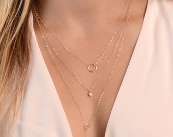 Delicate Layered Necklaces Set, Gold Layering Necklaces, Layered Set of 3 Necklaces, Dainty Minimal Necklaces, Gold Fill, Rose Gold Necklace
