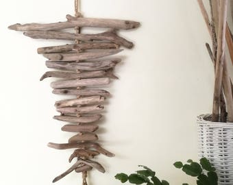 31" Jute & Driftwood Wall Art, Driftwod Wall Hanging Decor, Beach Wall Art, Driftwood Beach House Decor