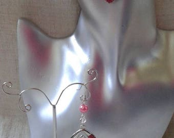 Earrings "pink diamond and beads"