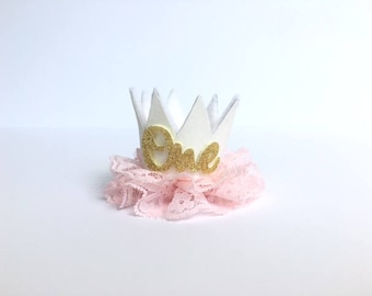 First Birthday Crown || MINI crown || white glitter crown || birthday crown || photo prop || baby felt crown