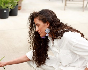 Marbled Lavender Asymmetrical Statement Earrings