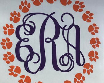 Clemson monogram decal, football momogrammed decal, tiger paw decal, car decal, laptop decal, tumbler decal, phone decal, yeti decal