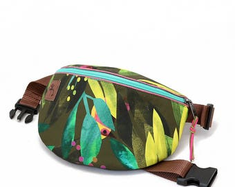 Fanny pack hip bag waist purse leaves and birds