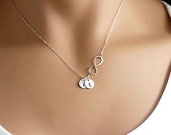 Mothers necklace, Personalized Infinity necklace with discs, Sterling silver, Mothers day gift for Grandma, Infinity Family necklace, Letter