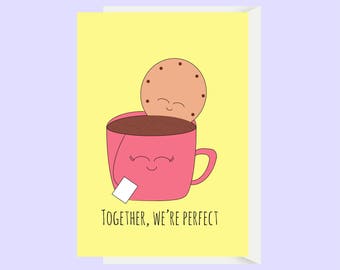 Cute Tea and Biscuit Love Card / Cute Anniversary Card / Funny Anniversary / Funny Love Card / Boyfriend Card / Girlfriend Card / Husband