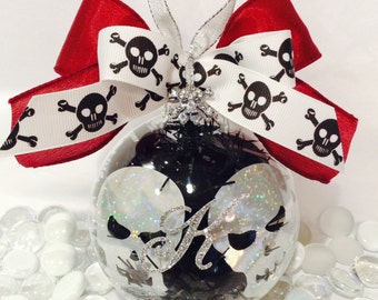 Personalized Skull Head Glass Ornament, Halloween Baubles, Gothic Christmas Baubles, Skull Decoration