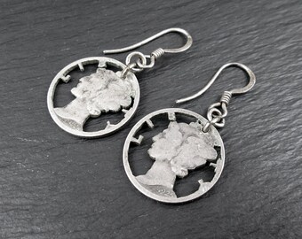 Sterling Silver 1925-1928 Mercury Dime Earrings | Vintage Womens Earrings