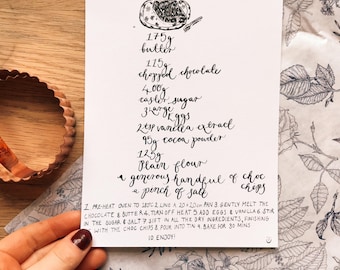 Bespoke Handwritten Recipe Card with Calligraphy, A5