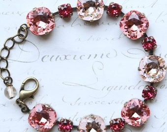 Cushion Cut Bracelet Pink Swarovski Multi-Colored