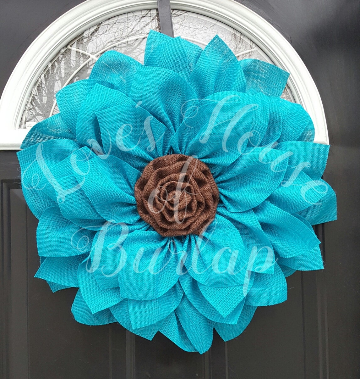 Flower wreath Fall wreath turquoise wreath Burlap flower