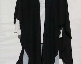 100% Cashmere | Poncho|Knit | "Open Front Cut" | Handloomed | Himalayan Cashmere Yarn | 1 Size Fits All | Color: Black | NBK.0137
