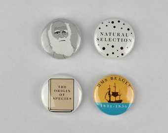 Charles Darwin Badges, Evolution, Natural Selection, Survival of the Fittest, Origin of Species
