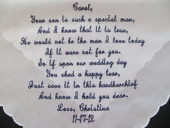 Mother-in-law verse. Personalized Wedding Handkerchief. Free