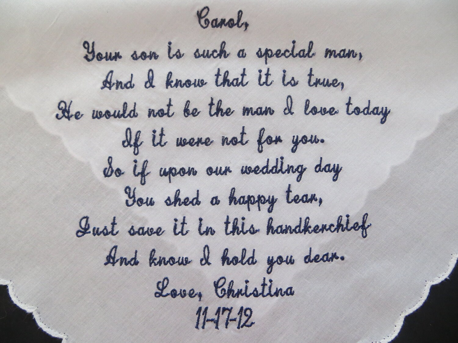 Motherinlaw verse. Personalized Wedding Handkerchief. Free