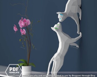 Papercraft Cats, Couple of Cats (2 PDF patterns), Paper Sculptures DIY, Low Polygon, Lowpoly Kittens, 3D Papercraft, First Anniversary Gift