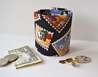 Money Cuff Wrist Wallet - "Secret Stash"- -Postage Travel Stamp-- hide your cash, key, jewels, health info, in a hidden inside zipper