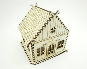 Wooden Miniature House for Decoration - Laser Cut - Miniature House - Doll House - Christmas House