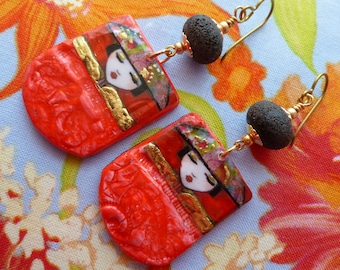 Gorgeous Geisha, Bold Boho Earrings, Funky Jewelry, Japanese Style, GlassNatalyaDarlin, NaelAtelier, Northernblooms