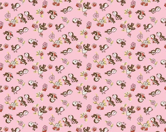 1930s Style Bird Quilt Fabric, Penny Rose Milk, Sugar & Flower C4343 Pink Magpie, Reproduction Feedsack Fabric, Baby Quilt Fabric, Cotton