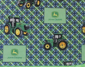 Handmade Baby Blanket In John Deere fabric-(One side cotton, backed in minky)