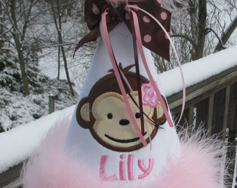 birthday party hat, mod monkey birthday hat, first birthday hat free personalization made to match my mod monkey birthday dress