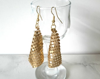 Gold Earrings, Drop Gold Earrings, Trendy Earrings, Mesh Earrings, Gold Metallic Earrings, Women Earrings, Women Gift, Earrings for Wedding