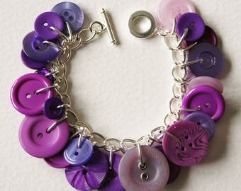 Button Charm Bracelet Magenta Lavender Purple