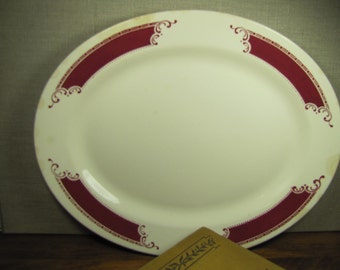 Vintage Homer Laughlin Large Serving Platter - Red Design Border