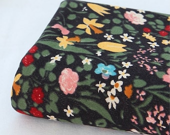 French Terry Knit Fabric Black Floral