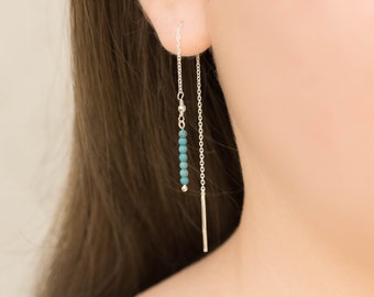 Turquoise Threader Earrings, Sterling Silver Threaders, Sterling Threader Earrings, Turquoise Threader Earrings, Delicate Dangle Earrings