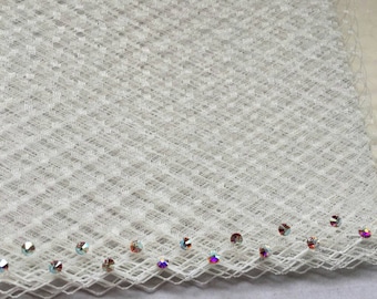 New Special Order -- 1 Yard 9" wide Russian/French Veiling with Swarovski Crystal Rhinestone in Crystal AB color, U Pick the Color/Finish